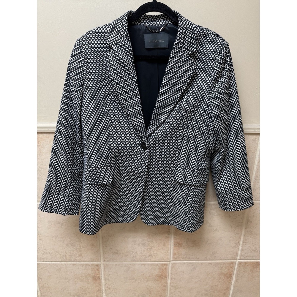 Elena Miro Black & White Geometric blazer. Single Breasted. Womens. Sz 10 - Picture 3 of 16
